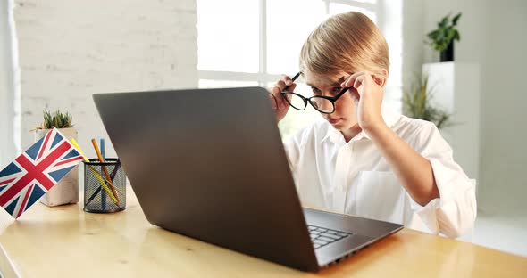 Young Boy Studying on Laptop