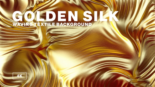 Waving golden cloth silk textile with ripples and folds