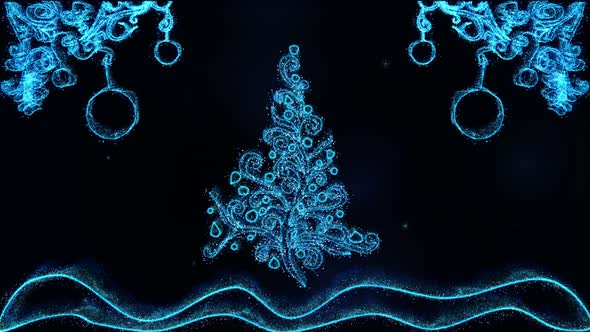 Winter Background With Shiny Blue Fir Tree And Holiday Patterns