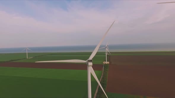 Wind Turbines, Windmills, Wind Turbine Power Generator. Aerial View. alt