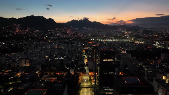 Sunset aerial view of downtown district of Rio de Janeiro Brazil. alt