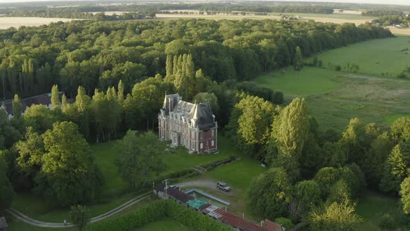French renaissance castle aerial drone shot alt