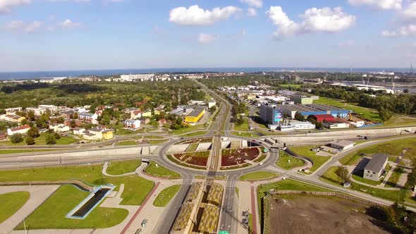 Aerial view of the crossroads in Gdansk, Poland alt