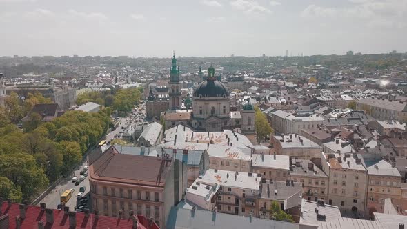 Lvov, Ukraine. Aerial City Lviv, Ukraine. Panorama of the Old Town. Dominican alt