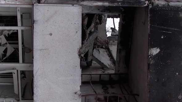 Vertical Video of a Destroyed Residential Building During the War in Ukraine alt