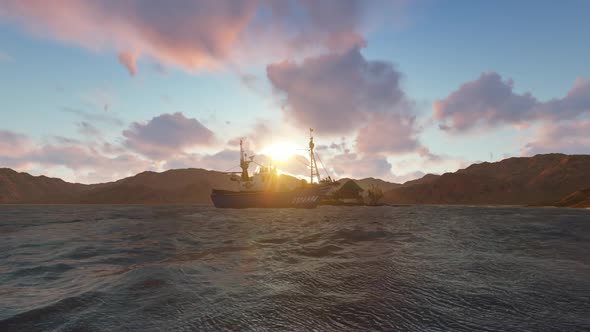 The oil ship is sailing in the afternoon alt