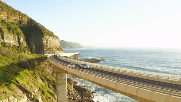 Driving Along The Coastal Sea Cliff Bridge