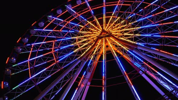 Ferris Wheel with Lights Rotates at Night, Stock Footage | VideoHive