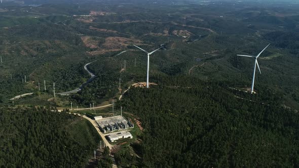 Aerial View of Windmills or Wind Turbine alt
