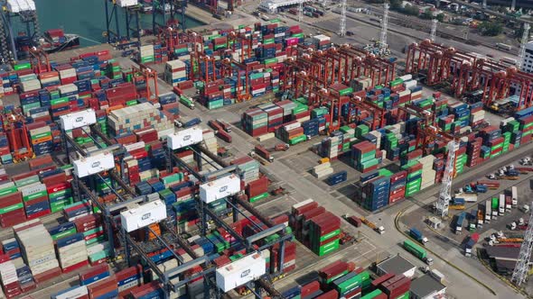 Drone fly over Hong Kong container port alt