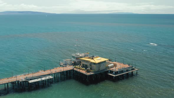 California Travel Footage. Aerial View of Santa Monica Beach and Famous Pier USA alt