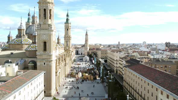 Aerial View of Zaragoza with CathedralBasilica of Our Lady of the Pillar Spain alt