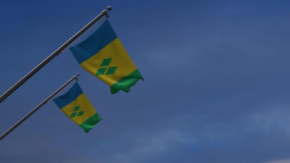 Saint Vincent And The Grenadines  Flags In The Blue Sky - 2K