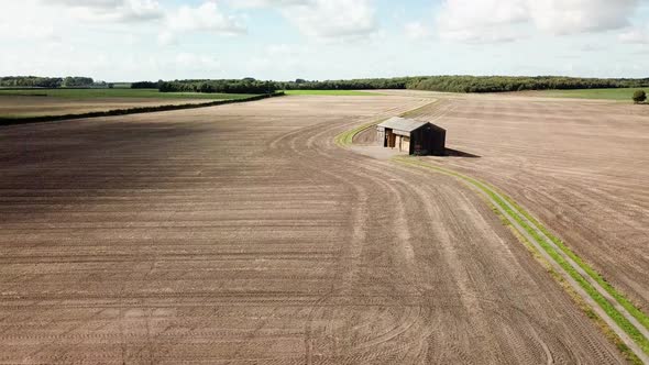 Aerial footage over farm barn alt