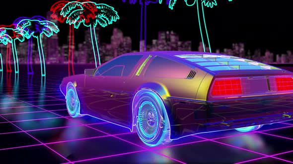 Retro Futuristic Background with Car 