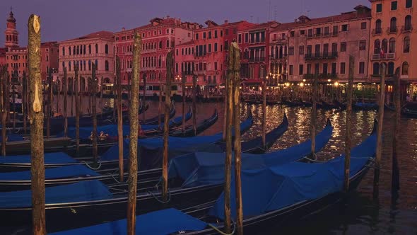 Gondolas Floating on Waters of Grand Canal Venice Italy at Night