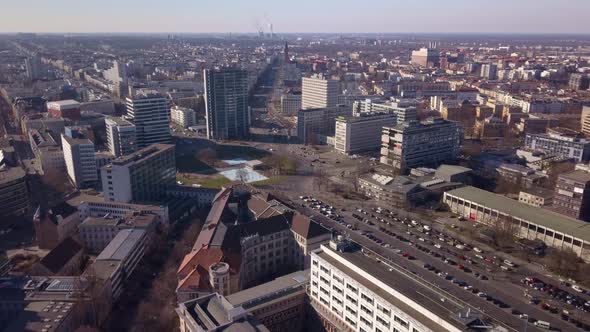 Drone flight over the campus of the Technical University of Berlin with a view of the Tiergarten, Ba alt
