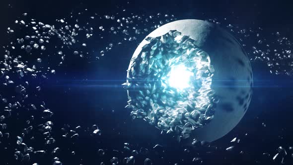Destroyed Glowing Moon or Planetoid in Space