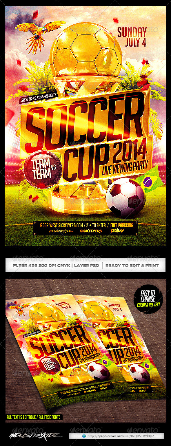 Brazil Soccer Cup 2014 Football Flyer - Sports Events