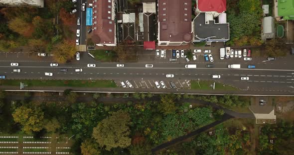 Drone View From Above to the Road Traffic in Autumn Time alt