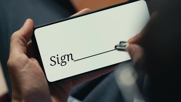 Business Man Digital Signature On Smartphone alt