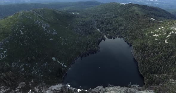 Overhead aerial shot, Castle Lake in Shasta-Trinity National Forest, California alt