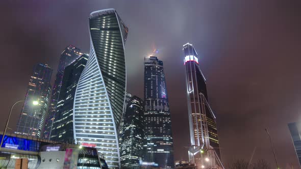 Skyscrapers International Business Center City Night Timelapse Hyperlapse Moscow Russia alt