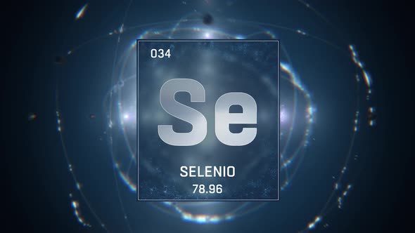 Selenium as Element 34 of the Periodic Table on Blue Background in Spanish Language