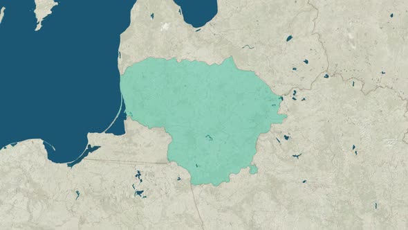 Zoom in to the Map of Lithuania with Text Textless and with Flag