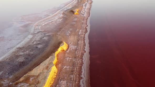 Pink lake and salt shore, high salt content and healing properties of the lake alt