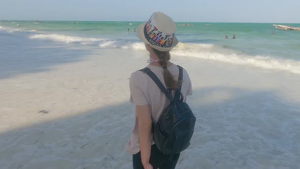 Woman Walking on the Beach in Zanzibar Tanzania Slow Motion alt