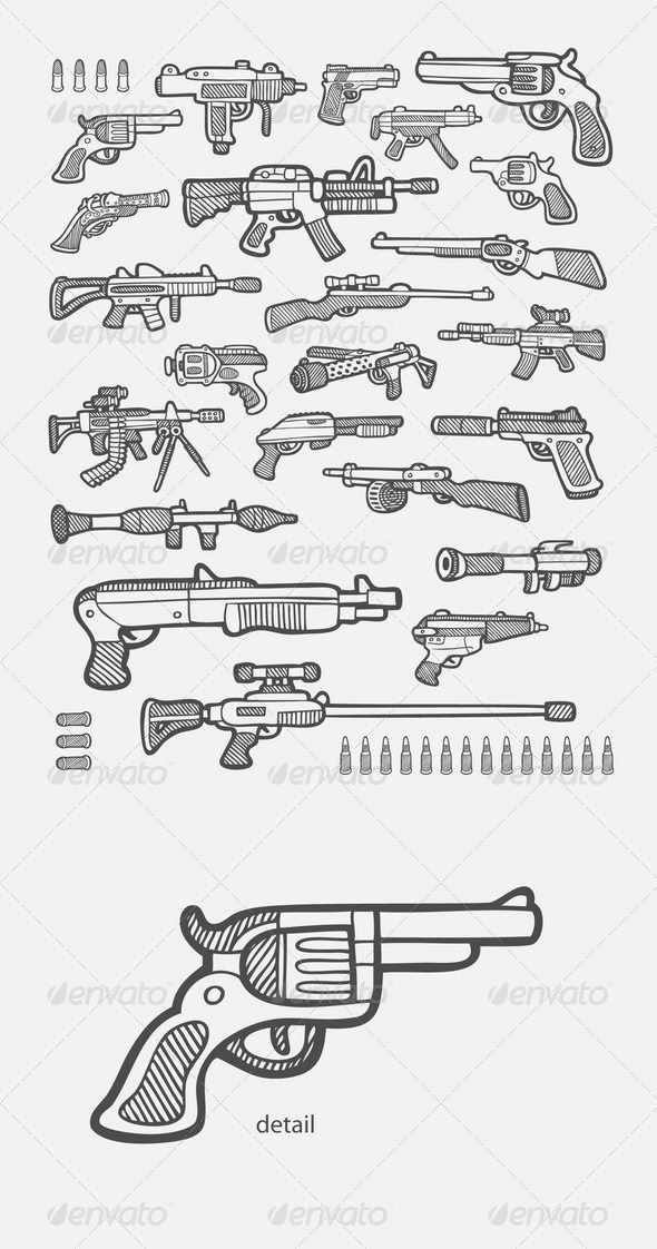 Gun Icons Sketch by ComicVector703 | GraphicRiver