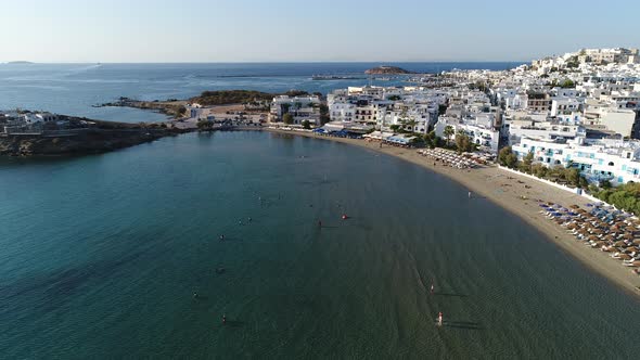 Village of Chora on the island of Naxos in the Cyclades in Greece aerial view alt