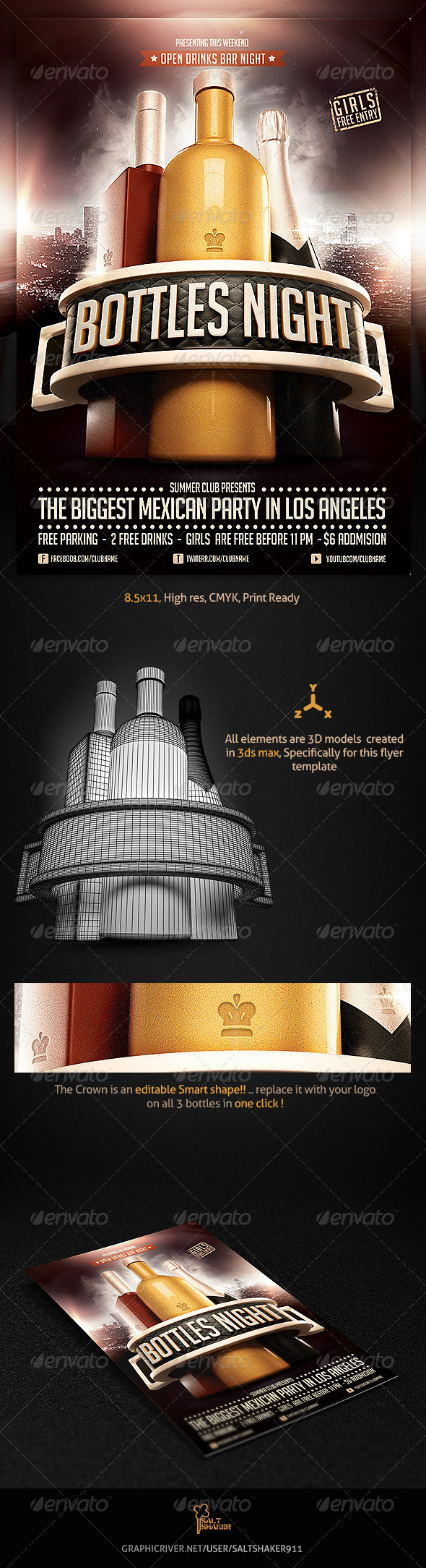 Bottles Night flyer Template - Clubs & Parties Events