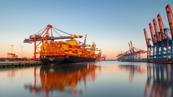 Time Lapse of Container ship loading and unloading in deep sea port