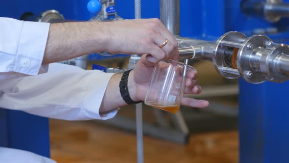 Closeup Of The Faucet Poured Beer In The Beer Production