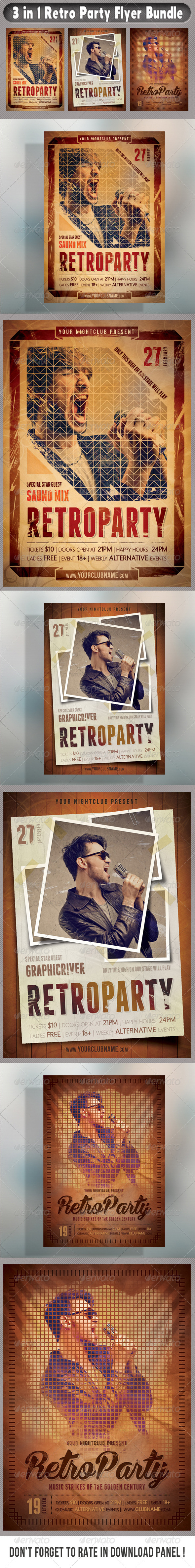 3 in 1 Retro Party Flyers Bundle 01