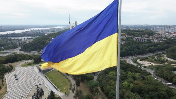 Kyiv - National Flag of Ukraine By Day. Aerial View. Kiev. Slow Motion alt