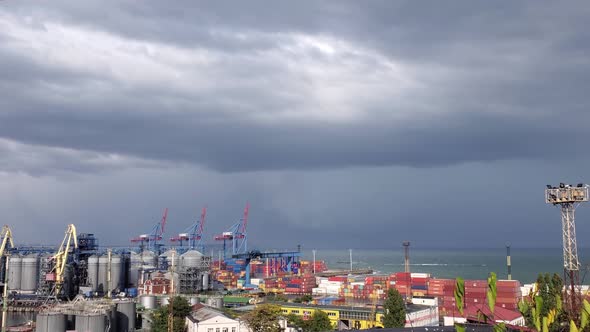Clouds in Sky Over Industrial Port Landscape
