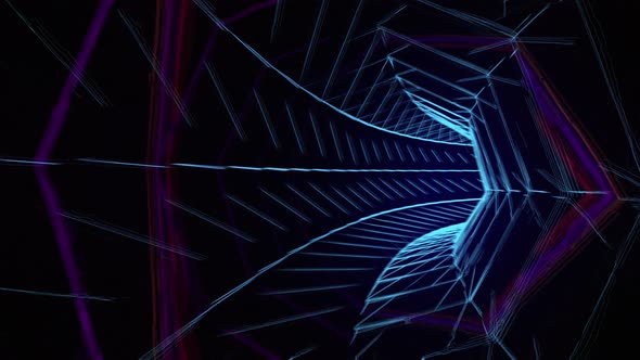 Infinite tunnel loop animation with neon lights of pink and blue color