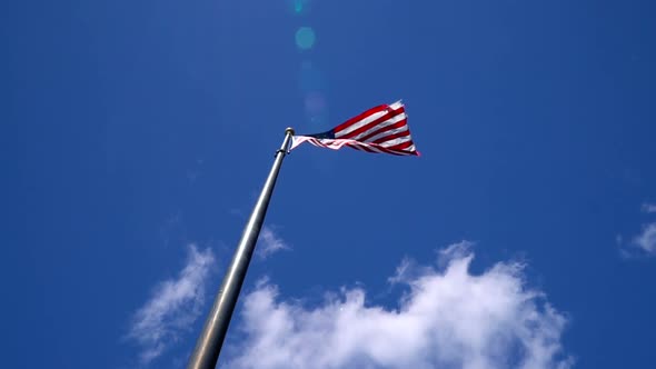 American Flags Flying In Wind with Clouds 