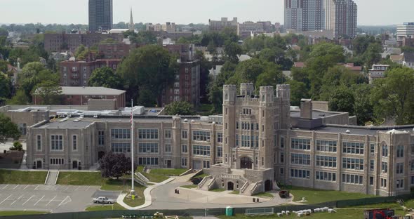 Flying Away from a Gothic Revival Architecture School in New Rochelle alt