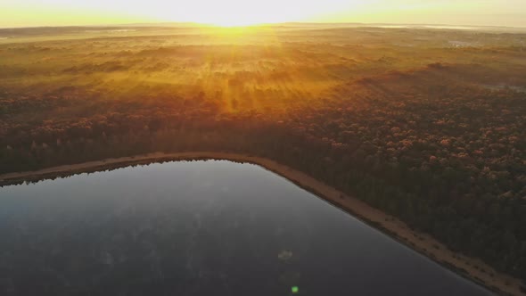 Aerial Lake in Flying a Drone Over the Lake Beautiful Morning Mist of Foggy alt