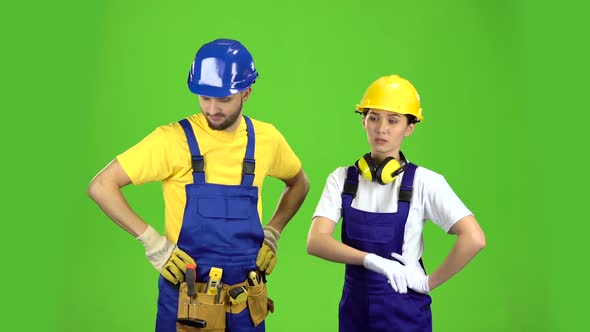 Two Builders Are Disappointed By the Loss in the Tender. Green Screen alt