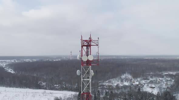 Telecommunication Tower Against the Sky and Aerial View To the Telecom Antena alt