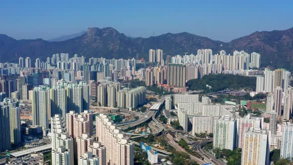 Drone fly over Hong Kong city alt