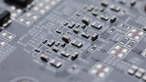 graphics card GPU circuit board, capacitors and fuses, microchip and transistor, processor CPU alt