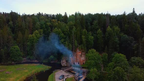 Anfabrika Rocks and Cellars, Ancient Sandstone Caves, Ancient Chambers in Ligatne, Latvia 4K Video alt