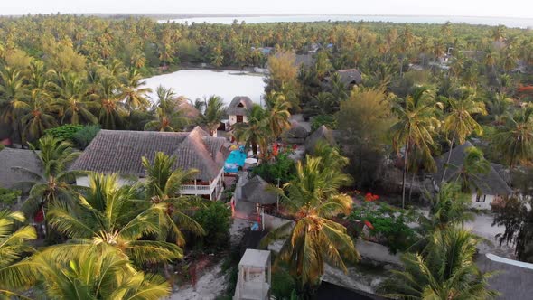 Aerial View African Tropical Beach Resort ThatchedRoof Hotels Pools Zanzibar alt