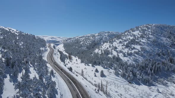 Highway Between Snowy Mountain, Stock Footage | VideoHive